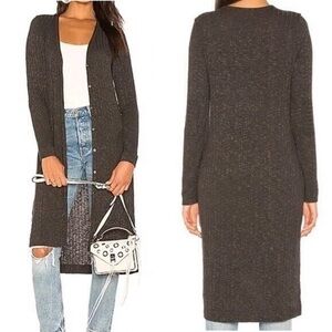 Michael Stars Gray Button Down Pocket Elbow Patch Duster Cardigan Knit Dress OS